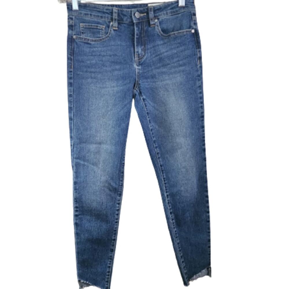 Vince Camuto Raw Angled Hem Skinny Blue Jeans Size 27